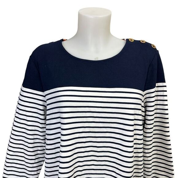 Ralph Lauren Navy Striped Top Womens Nautical Gold Shoulder Buttons Knit sz XL - Picture 2 of 9